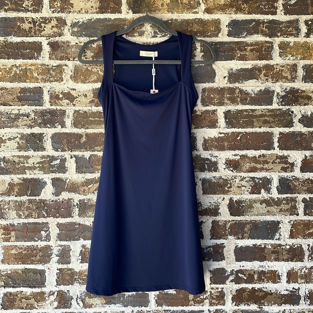 QINSEN Women's Square Neck Bodice Sleeveless Tank Top Stretch Flare Mini Dress